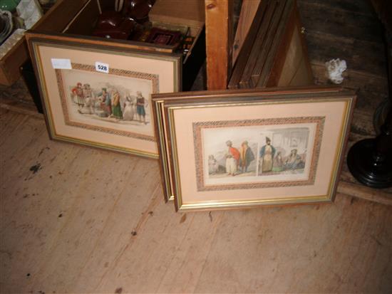 Set of 8 coloured engravings of elegant Georgian figures